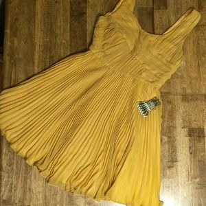 Golden Pleated Empire Dress 🌻